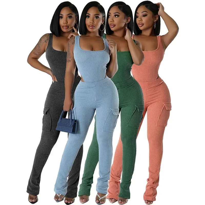 Knitted Ribbed Two Piece Set f - Tank Top Ribbed ulasan dan harga