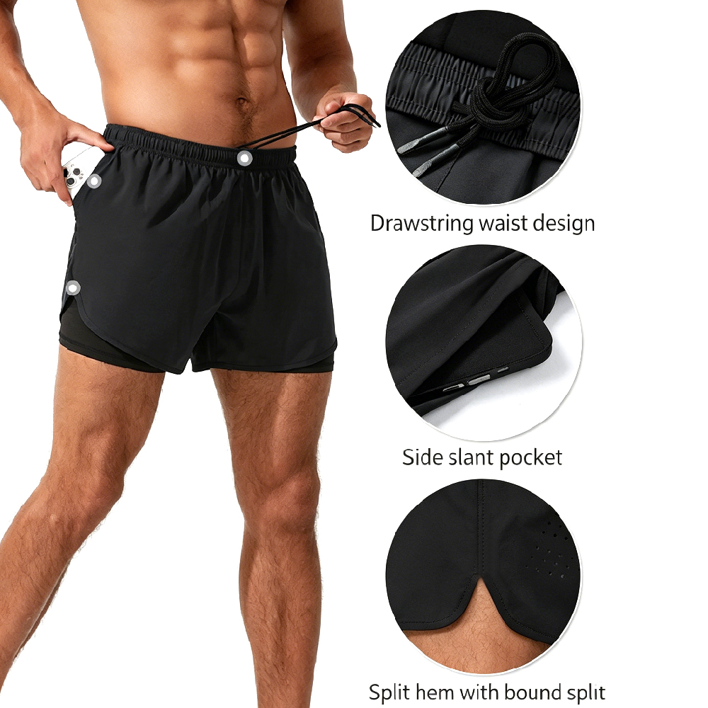 High-Waist 2-in-1 Running Shor - Compression Shorts Athletes ulasan dan harga