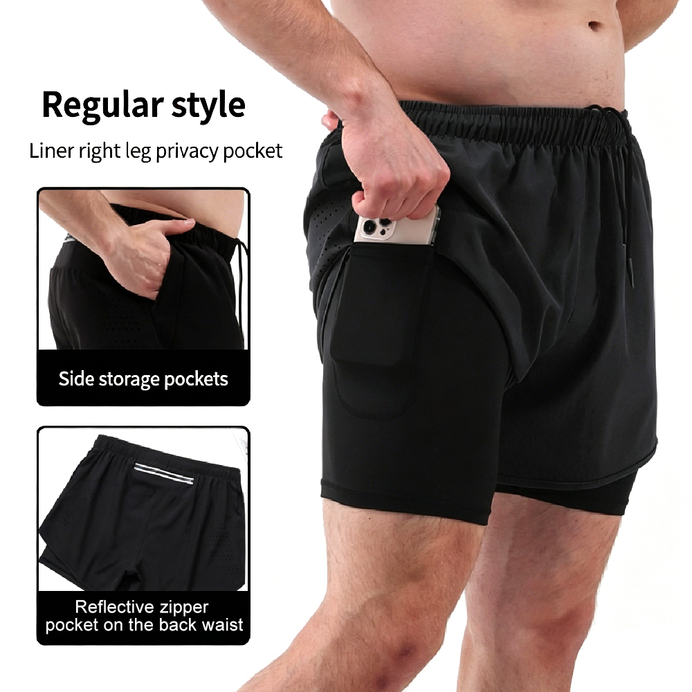 High-Waist 2-in-1 Running Shor - Compression Shorts Athletes ulasan dan harga